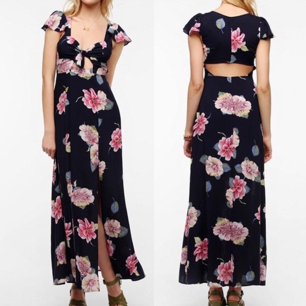 The Reformation x Urban Outfitters Floral Cut Out Maxi with Double Leg Slit